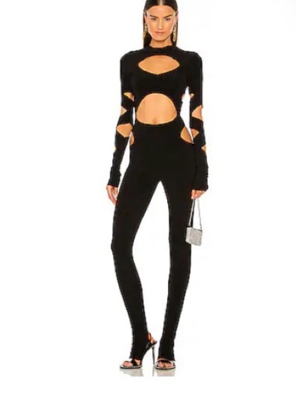 Long Sleeve Aztec Catsuit in Black
